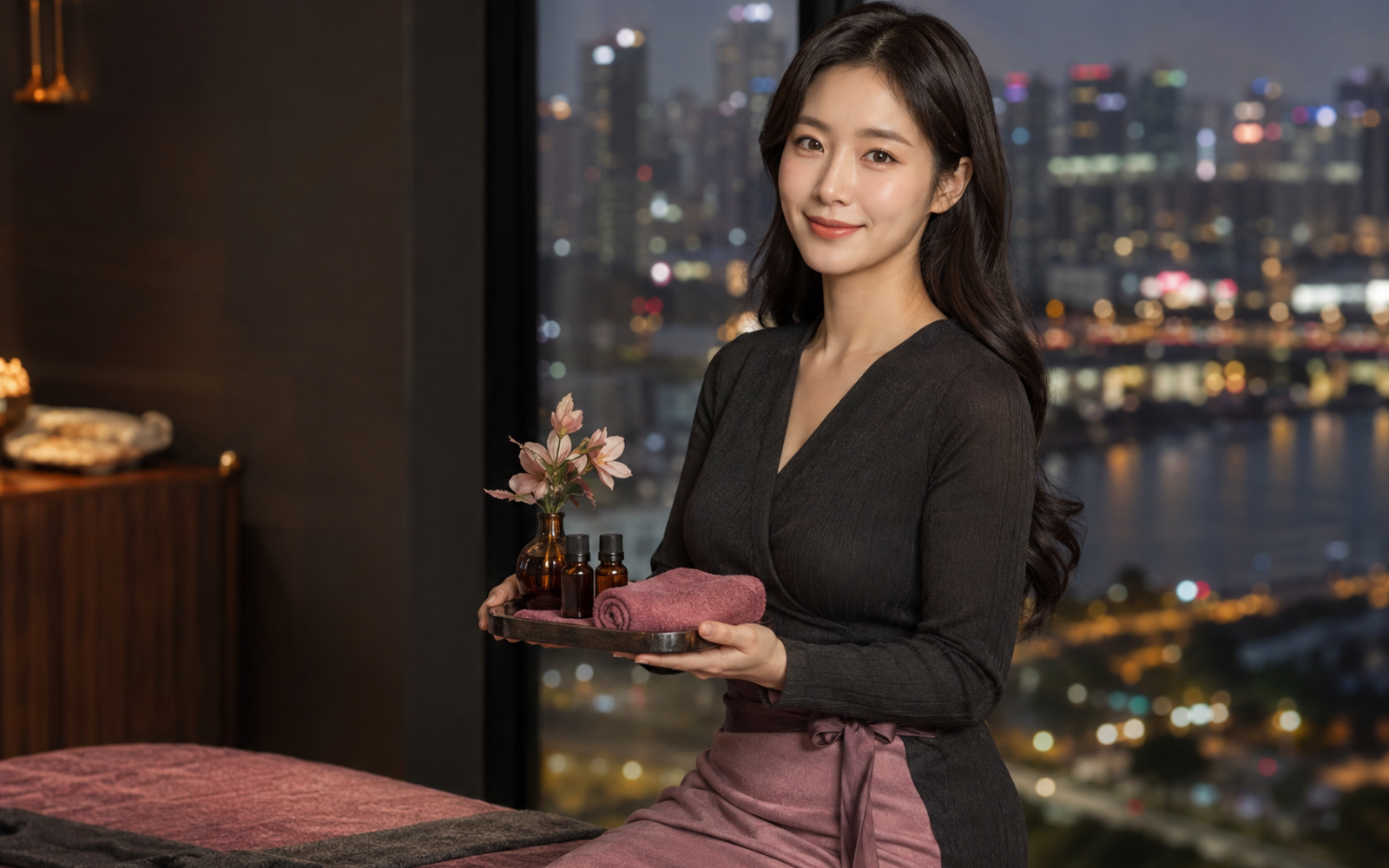 서울 역삼동 방문 홈케어를 안내하는 젊은 성인 한국 여성 관리사